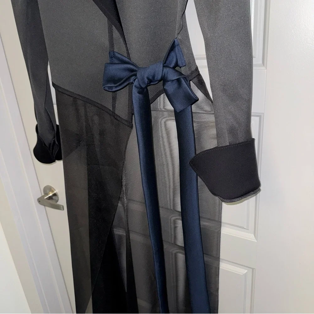 Designer Marie Saint Pierre Asymmetric Statement Long Coat Black & Navy 2 🖤 - Picture 9 of 13